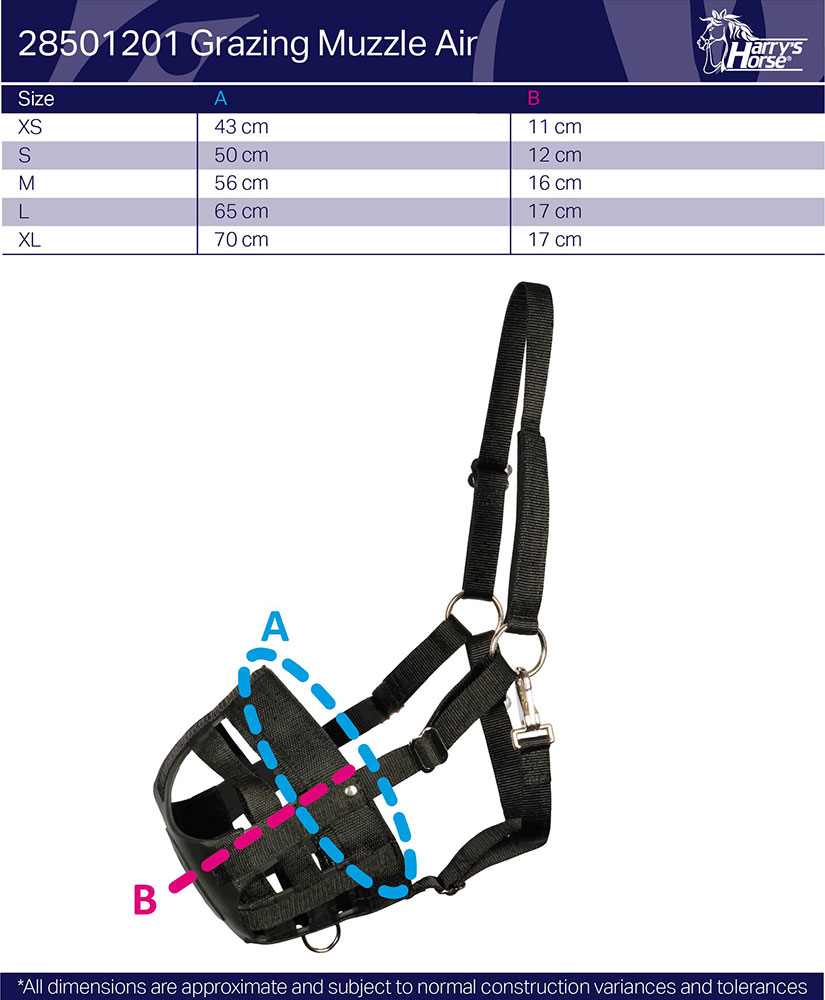 2026 Harrys Horse Grazing Muzzle  Tableau des tailles